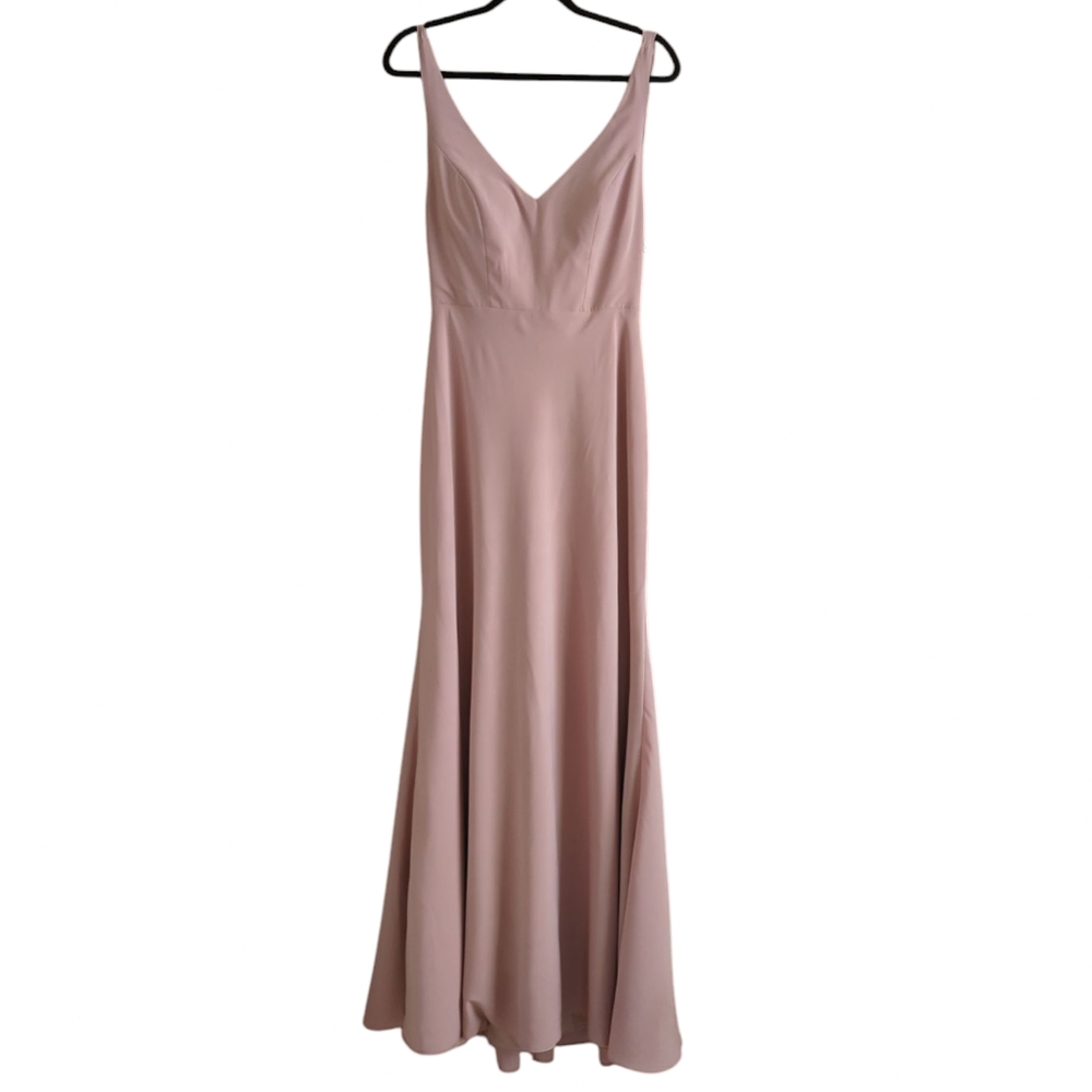 Jenny Yoo Mauve Pink Delaney V Neck Tie Back Maxi Dress Size 10 Nwot